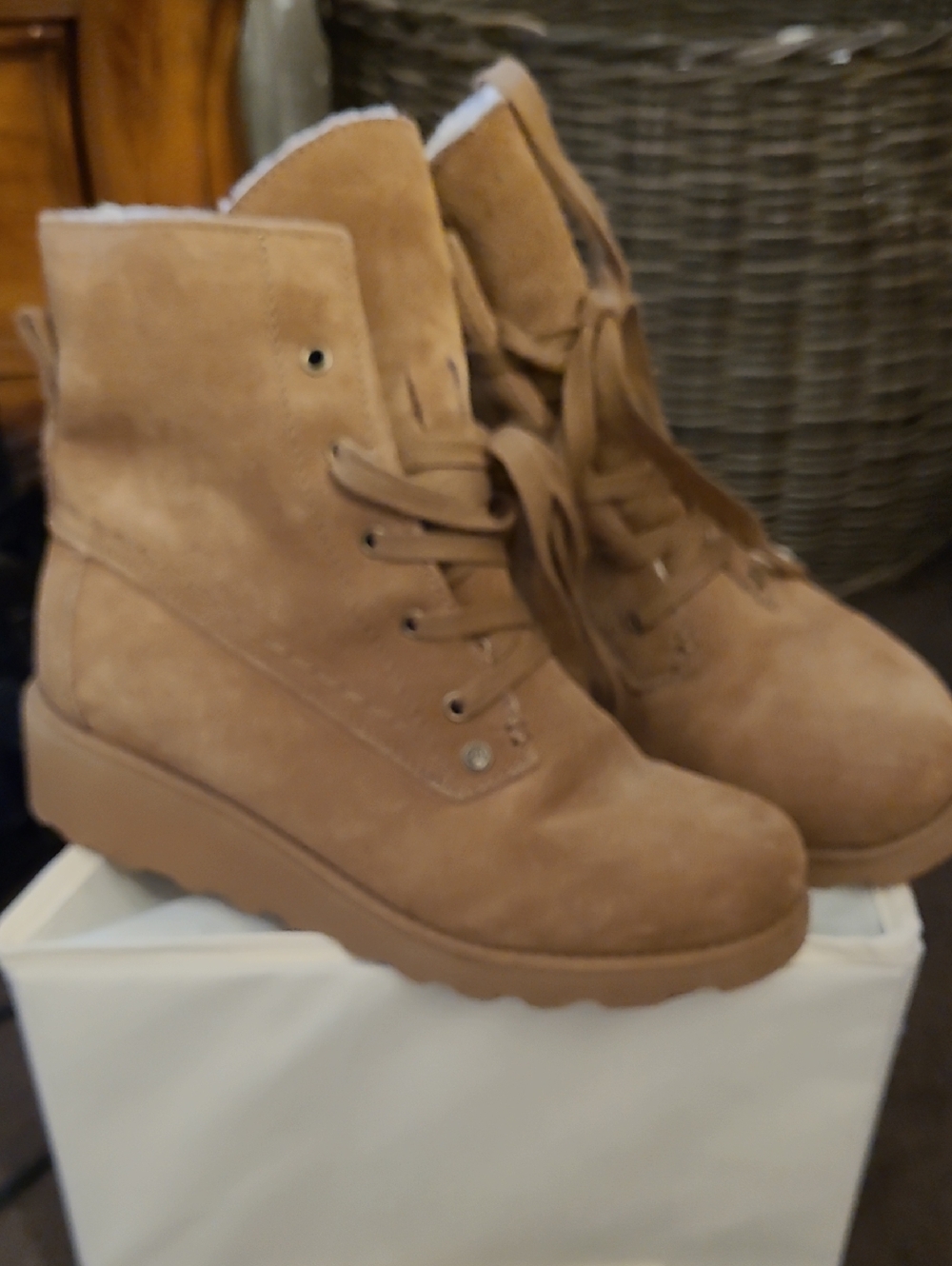 Women's Tan Suede Lace-Up Ankle Boots